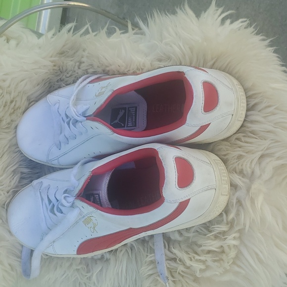 Puma White/RED "Clyde" Leather Sneakers 11.5 - Picture 4 of 5